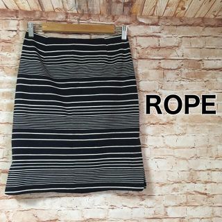 ロペ(ROPE’)のロペ ROPE スカート 台形 ひざ丈 ボーダー タイト バックファスナー(ひざ丈スカート)