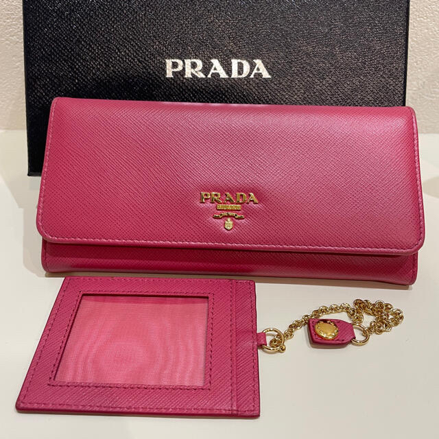 クリスマスローズ PRADA プラダ 長財布 ピンク サフィアーノメタル - 財布