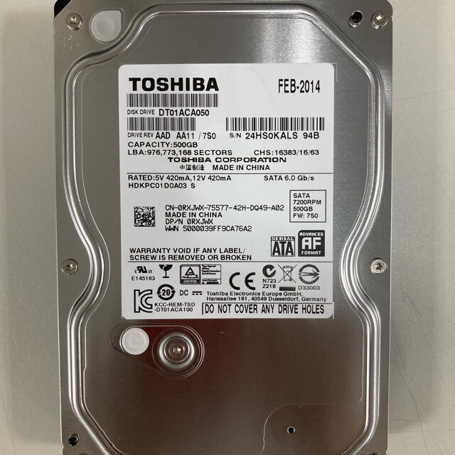 東芝(トウシバ)の3.5インチ HDD 500GB DT01ACA050 スマホ/家電/カメラのPC/タブレット(PCパーツ)の商品写真