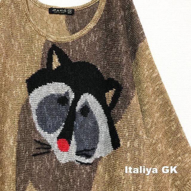 伊太利屋(イタリヤ)の【伊太利屋GK】ラモーダゴジ リネン混 Raccoon柄 ドルマンニット レディースのトップス(ニット/セーター)の商品写真