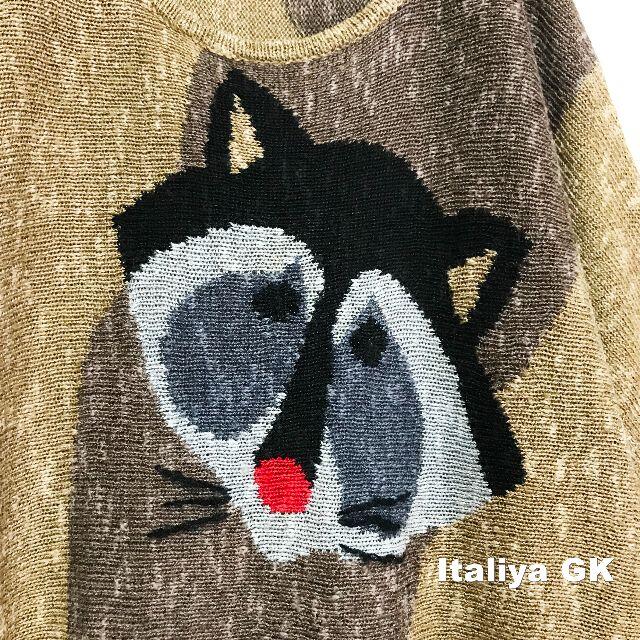 伊太利屋(イタリヤ)の【伊太利屋GK】ラモーダゴジ リネン混 Raccoon柄 ドルマンニット レディースのトップス(ニット/セーター)の商品写真