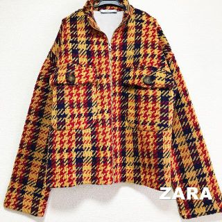 ザラ(ZARA)の【ZARA】Hounds tooth チェック総柄 ジップアップ ジャケット(ノーカラージャケット)