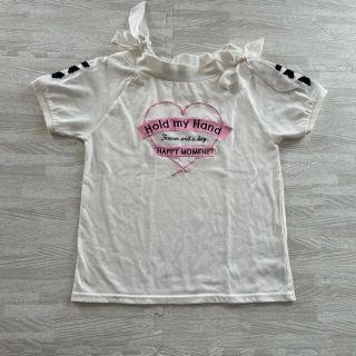 Tシャツ オフショル リボン 白 150(Tシャツ/カットソー)