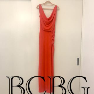 ビーシービージーマックスアズリア(BCBGMAXAZRIA)のBCBG スリットロングドレス　オレンジ(ロングドレス)