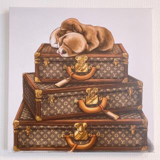 オリバーガル　スーツケース　子犬　キャンバス　絵画　ウォールアート(絵画/タペストリー)