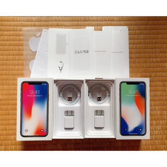 iPhone(アイフォーン)のiPhone x 付属品　1セット　箱　ケーブル アダプタ　シール　SIMピン スマホ/家電/カメラのスマートフォン/携帯電話(バッテリー/充電器)の商品写真