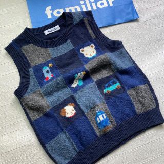 ファミリア(familiar)の【チョコミントさま専用】ネイビーニットベストのりものTシャツセット(ニット)