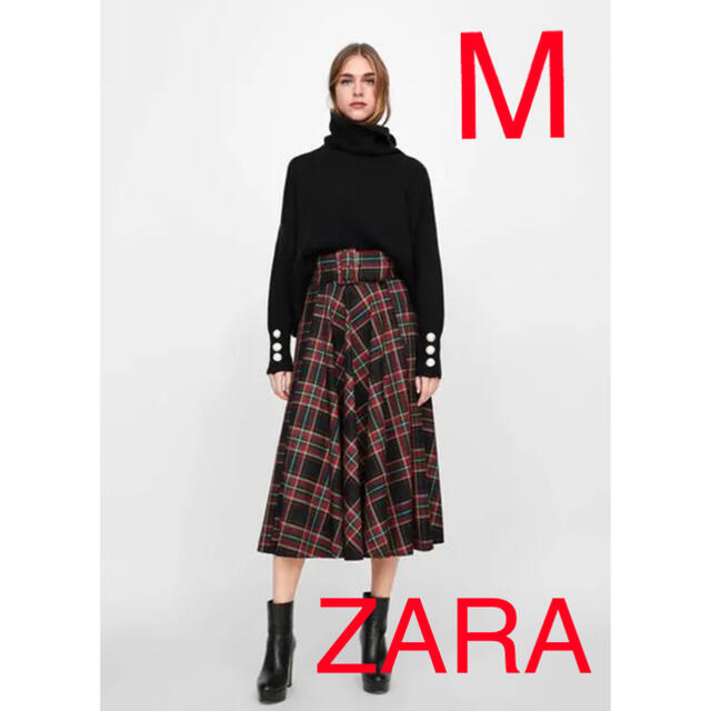 ZARA(ザラ)の完売 ZARA ベルト付きタータンチェックロングスカート レディースのスカート(ロングスカート)の商品写真