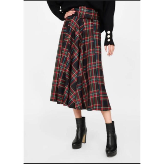 ZARA(ザラ)の完売 ZARA ベルト付きタータンチェックロングスカート レディースのスカート(ロングスカート)の商品写真