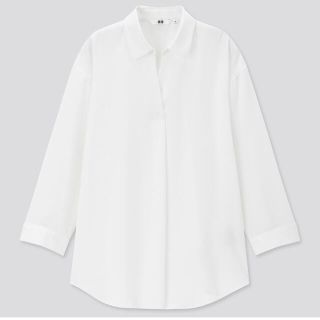 ユニクロ(UNIQLO)の新品未使用　ユニクロ　レーヨン スキッパーブラウス　七分袖　白　M(シャツ/ブラウス(長袖/七分))