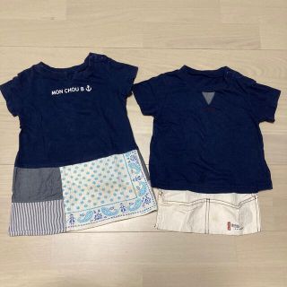 フェリシモ(FELISSIMO)のフェリシモ𓇼𓆉ワンピース90＆フロントポケットエプロン付カットソー90(Tシャツ/カットソー)