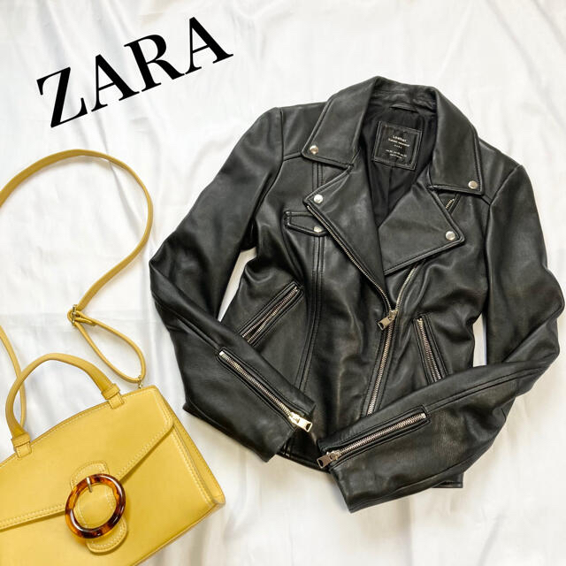 【美品】ZARA リアルレザー ライダースジャケット ダブル ブラック S