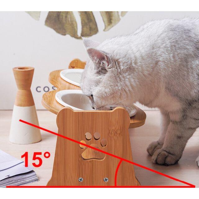 【イエロー】ペット食器台　猫　犬用　フードボウル　陶器　滑り止め