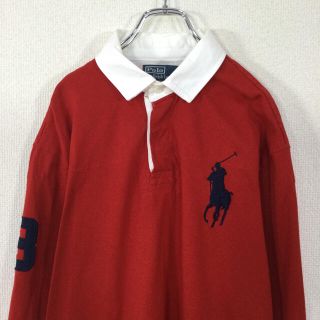 ラルフローレン(Ralph Lauren)の【美品】ラルフローレン　長袖ラガーシャツ　ビッグポニー刺繍　ラガージャージ　赤色(ポロシャツ)