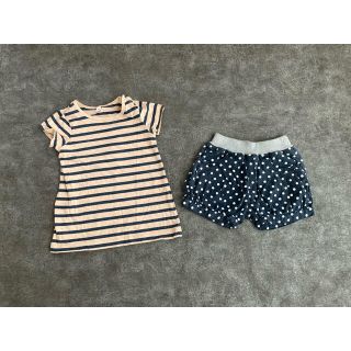 ムジルシリョウヒン(MUJI (無印良品))の無印良品*ベビー*ボーダーTシャツ+ドットショートパンツ*2点セット*80(パンツ)