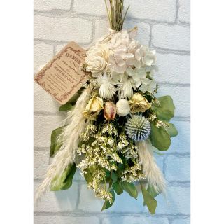 ドライフラワー スワッグ❁85 薔薇 あじさい 青ブルー 白ホワイト 花束(ドライフラワー)