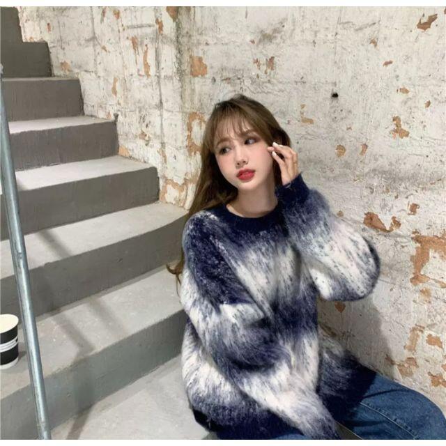 レディースグラデーションルーズニット プルオーバー 韓国 Haru <新品美品>レディースグラデーションルーズニット プルオーバー 韓国 Haru