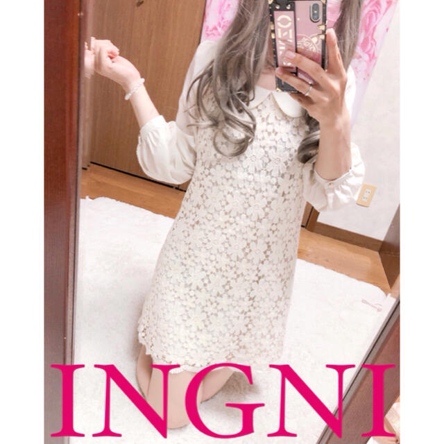 INGNI(イング)の4038.INGNI 7分袖 シフォン 刺繍レース ミニワンピース レディースのワンピース(ミニワンピース)の商品写真