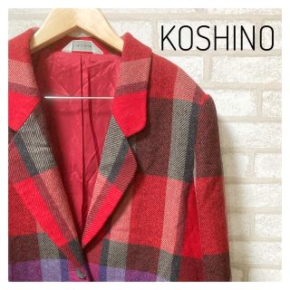 ヒロココシノ(HIROKO KOSHINO)のKOSHINO コシノ レディース テーラードジャケット L  赤 チェック(テーラードジャケット)