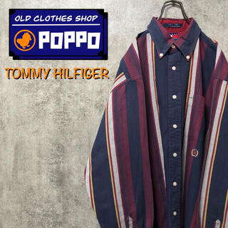 トミーヒルフィガー(TOMMY HILFIGER)のトミーヒルフィガー☆オールド刺繍ロゴレトロマルチストライプシャツ 90s(シャツ)