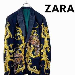 ザラ(ZARA)の【美品】ZARA MAN 動物柄 ジャケット メンズ S 黒 ヒョウ 総柄 豹(テーラードジャケット)