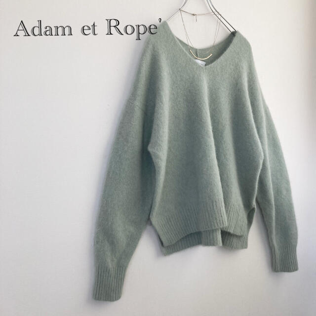 Adam et Rope'(アダムエロぺ)の★アダムエロペ★フォックスファーvネックニット ミントグリーン レディースのトップス(ニット/セーター)の商品写真