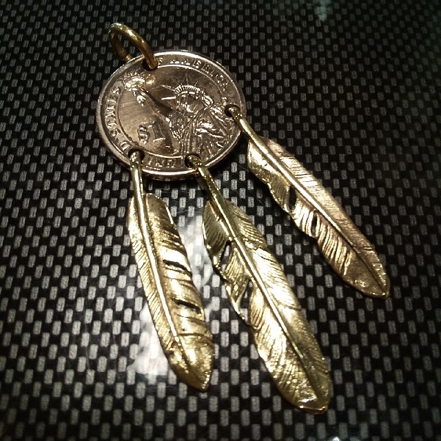 アメリカ硬貨,自由の女神,3点吊り,フェザー,ペンダント,コイン,ゴールド全金色