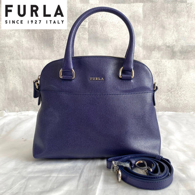 DonShop【美品】FURLA フルラ 2way レザー ハンドバッグ ネイビー 保存袋付き