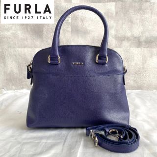 Furla - 【美品】FURLA フルラ 2way レザー ハンドバッグ ネイビー