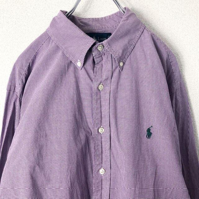 ラルフローレン 刺繍ロゴ ギンガムチェック 長袖 シャツ メンズ パープル 紫