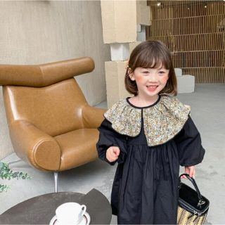 花柄襟のシフォンワンピース 女の子 韓国子供服120センチ(ワンピース)