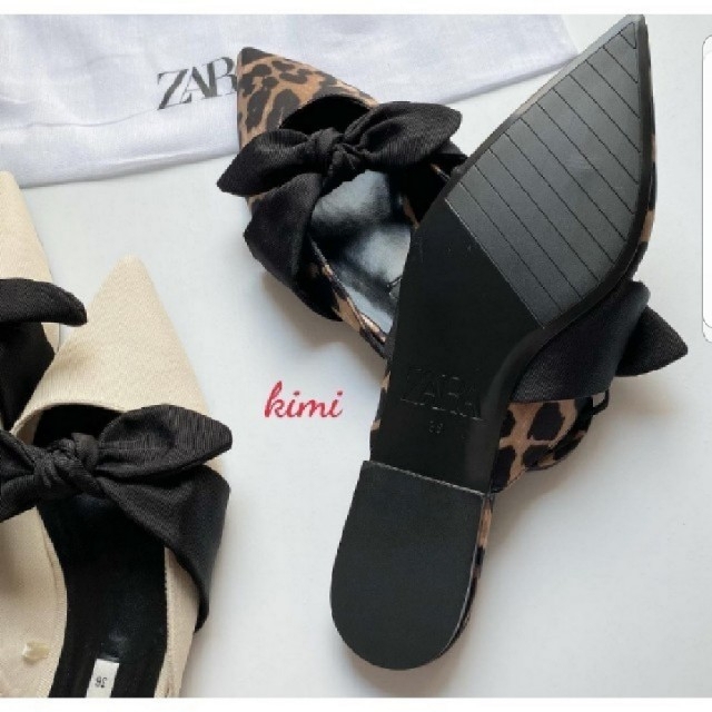 ZARA(ザラ)のZARA　 (36)　リボンディテール　アニマルプリントミュール　レオパード レディースの靴/シューズ(ミュール)の商品写真