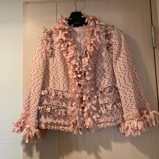 トゥービーシック(TO BE CHIC)の専用to bee chicのリボンツイードジャケット　サイズ40 ピンク(ノーカラージャケット)