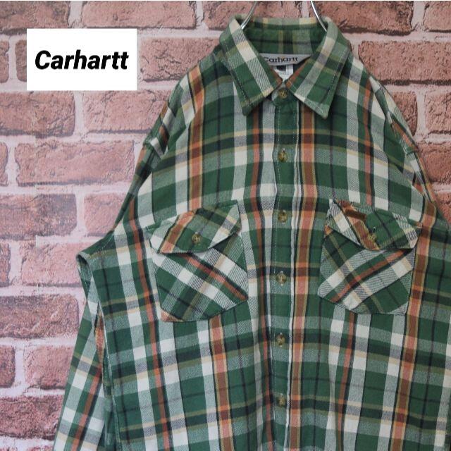 carhartt(カーハート)の《カーハート》グリーン系チェック柄　ワンポイントタグ　Mサイズ　ネルシャツ メンズのトップス(シャツ)の商品写真