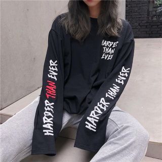 ロングTシャツ ロングスリーブ　ダンス　双子コーデ　おそろコーデ　ロンT 黒(Tシャツ(長袖/七分))