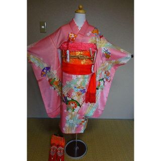 女児四つ身着物フルセット　ピンク色(和服/着物)