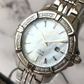 セイコー(SEIKO)の【新品】ダイヤ24石★セイコー SEIKO ソーラー レディース腕時計 シルバー(腕時計)