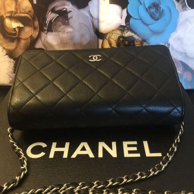 CHANEL(シャネル)のRi様専用　シャネル チェーンウォレット キャビアスキン ブラックシルバー金具 レディースのバッグ(ショルダーバッグ)の商品写真