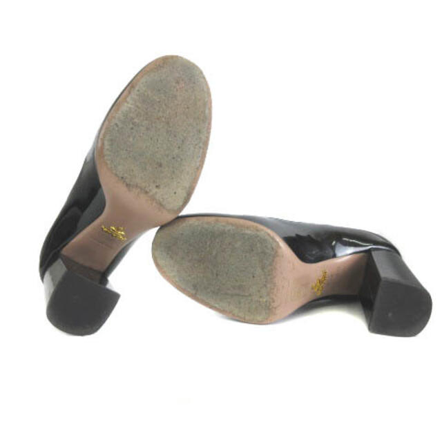 PRADA(プラダ)のプラダ パンプス シューズ パテント レザー チャンキーヒール 黒 36.5  レディースの靴/シューズ(ハイヒール/パンプス)の商品写真