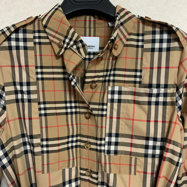 BURBERRY(バーバリー)のバーバリー コントラストチェック ストレッチコットン タイウエスト シャツドレス レディースのワンピース(ミニワンピース)の商品写真