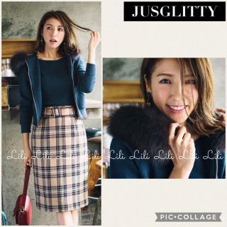 ジャスグリッティー(JUSGLITTY)のJUSGLITTY FOXファー付ニットパーカー　ジャスグリッティー　秋物(パーカー)