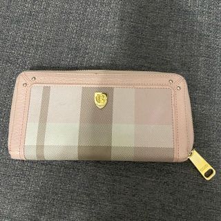 バーバリーブルーレーベル(BURBERRY BLUE LABEL)のブルーレーベル・クレストブリッジ　長財布　本革　ピンクチェック(財布)