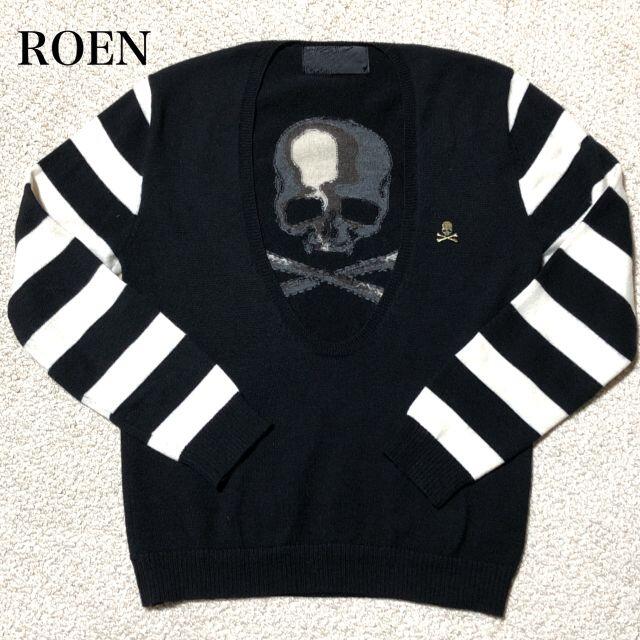 Roen(ロエン)のROEN ニット 46/ロエン スカル ボーダー オーバルネック ウールセーター メンズのトップス(ニット/セーター)の商品写真