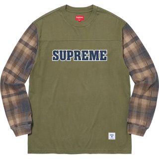 シュプリーム(Supreme)のM Supreme Plaid Sleeve L/S Top Olive 新品(Tシャツ/カットソー(七分/長袖))