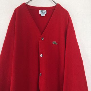 ラコステ(LACOSTE)の80s Lacoste ニット カーディガン USA製　レッド　IZOD 赤(カーディガン)