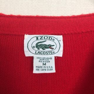 s Lacoste ニット カーディガン USA製 レッド IZOD 赤