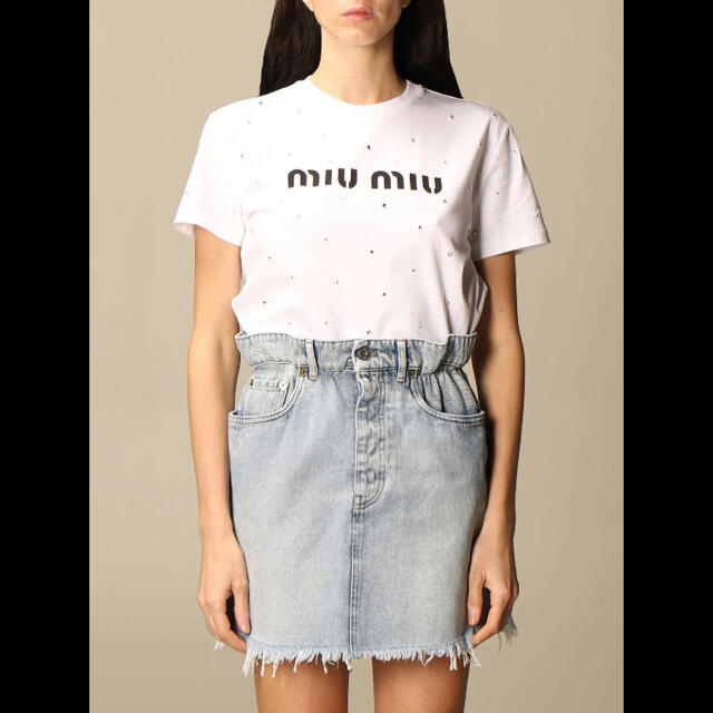 miumiu(ミュウミュウ)のmiumiu ラインストーンロゴTシャツ レディースのトップス(Tシャツ(半袖/袖なし))の商品写真