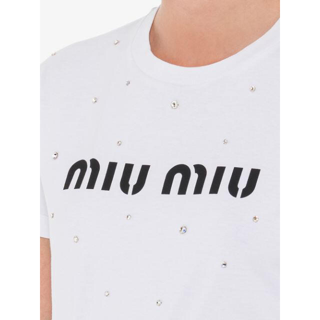 miumiu(ミュウミュウ)のmiumiu ラインストーンロゴTシャツ レディースのトップス(Tシャツ(半袖/袖なし))の商品写真