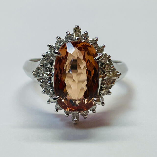 雑誌で紹介された 発色良い Pt900 インペリアルトパーズ 3.82ct