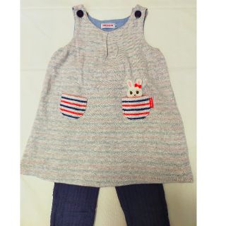 ミキハウス(mikihouse)の春物【美品】ミキハウス　ジャンパースカート　ワンピース　90 レギンス(ワンピース)